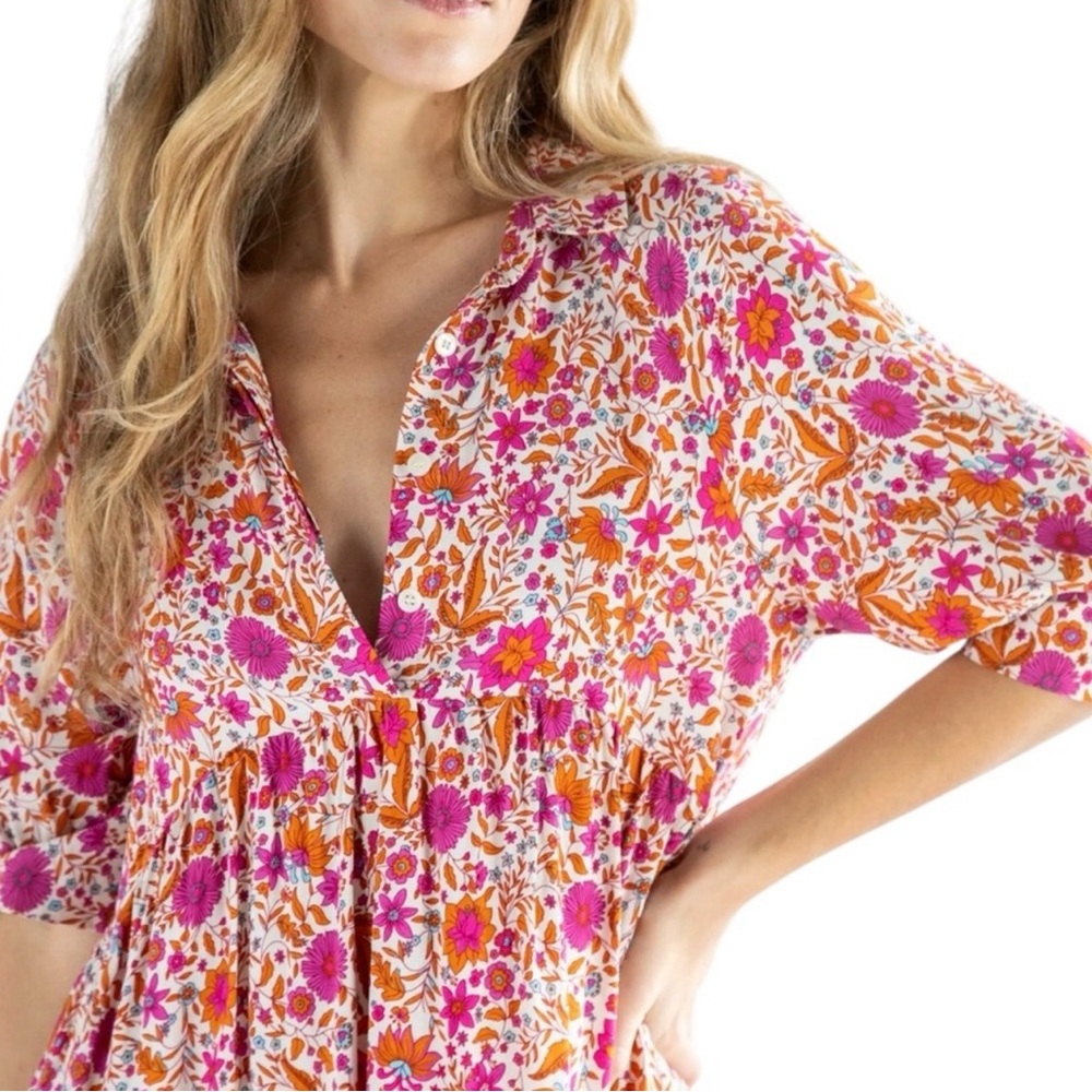 Natural Life Becca Mini Dress Cream and Pink Floral Size L - Picture 3 of 9